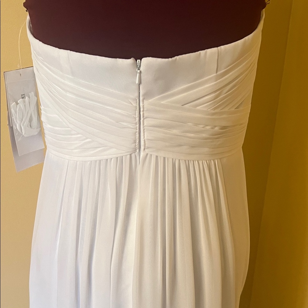 David’s Bridal Strapless Chiffon Dress gown NWT White Size 6 flowy boho fairy - Picture 3 of 9